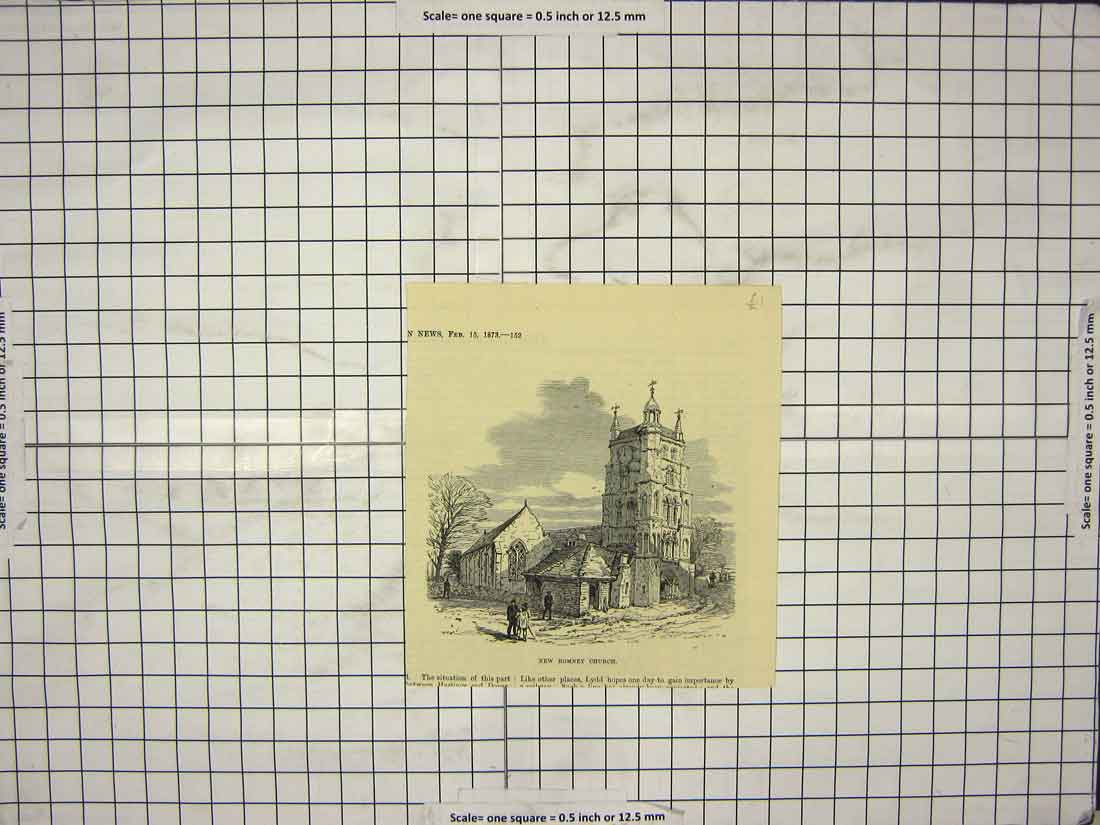 Original Old Antique Print 1873 New Romney Church England Architecture 19th