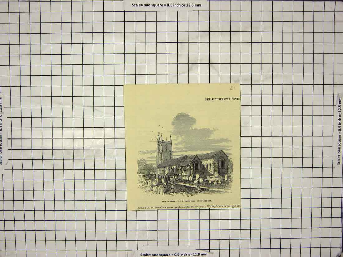 Original Old Antique Print Lydd Church Dungeness Churchyard Architecture
