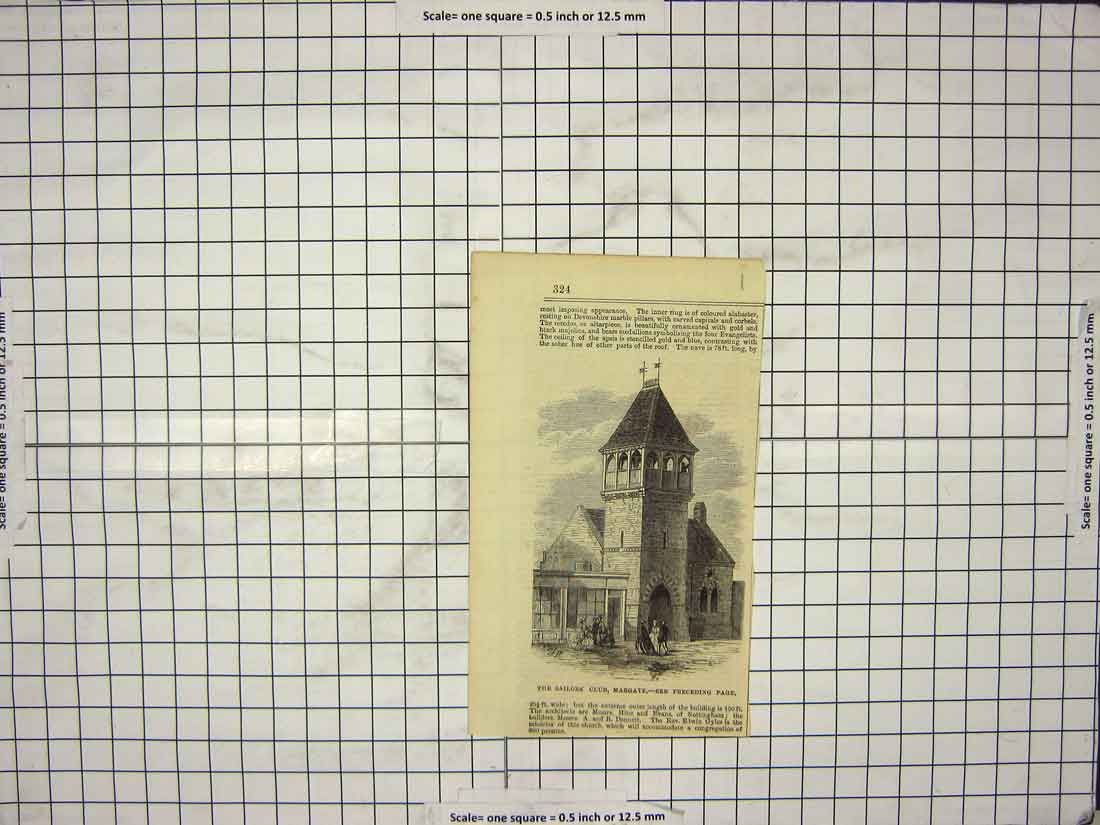 Original Old Antique Print Sailors Club Margate Building Architecture England