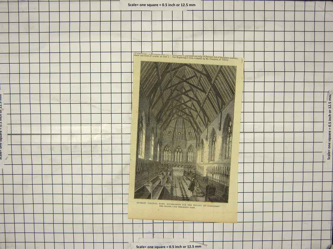 Original Old Antique Print Bromley College Kent Widows Clergymen Chapel England