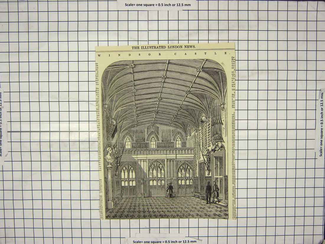 Original Old Antique Print Interior Windsor Castle London England Architecture