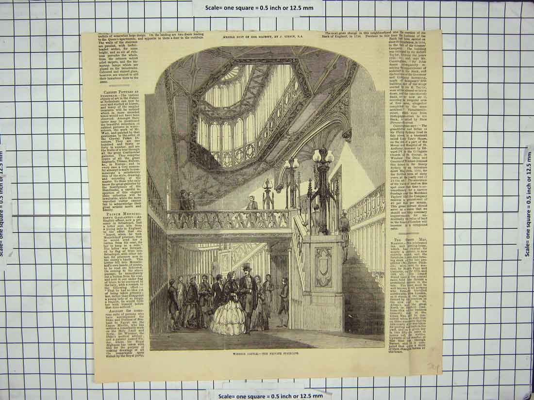 Original Old Antique Print Private Staircase Windsor Castle London England