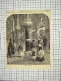 Original Old Antique Print 1872 Brighton Aquarium Interior Building England