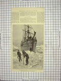 Original Old Antique Print 1800 Ice-Bound Kara Sea Biscaya Ship Siberia 19th