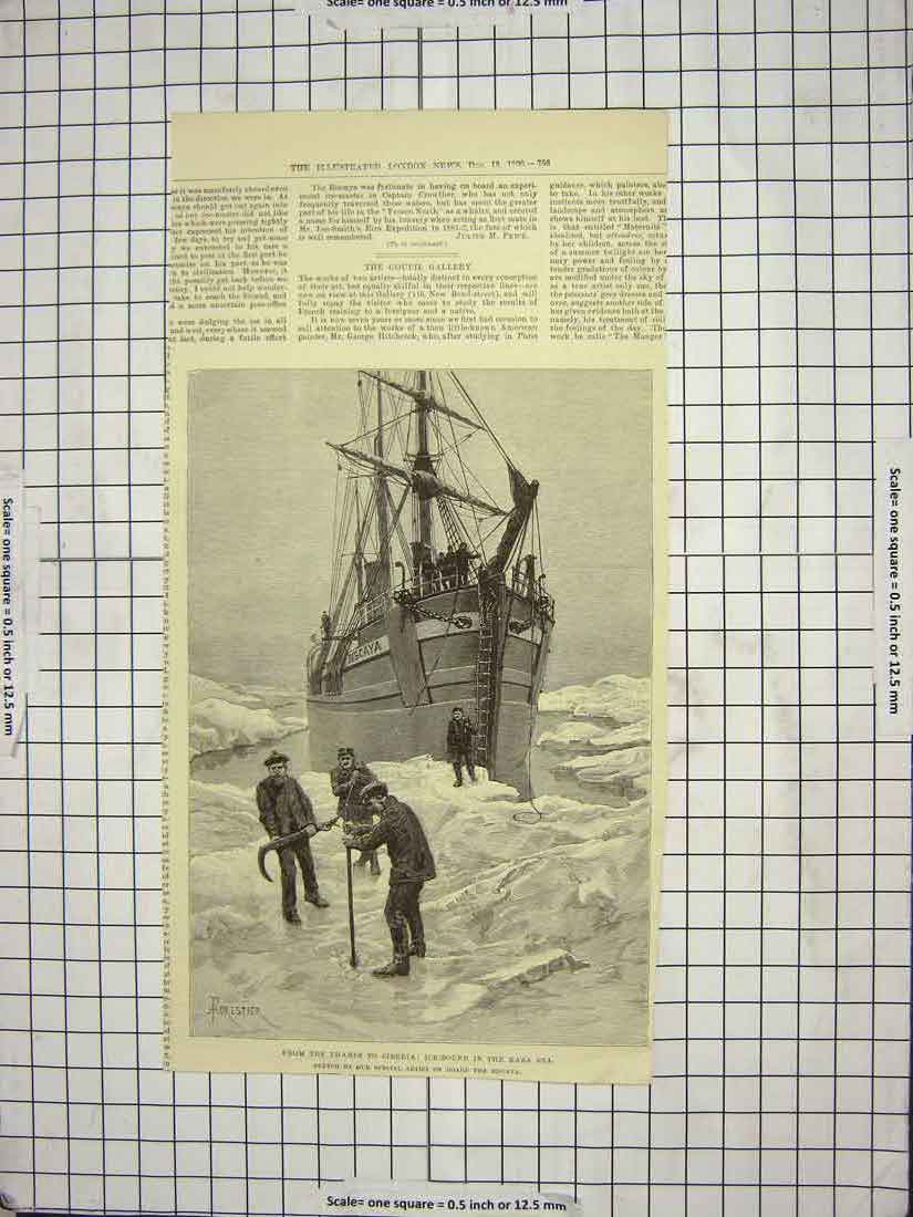 Original Old Antique Print 1800 Ice-Bound Kara Sea Biscaya Ship Siberia 19th