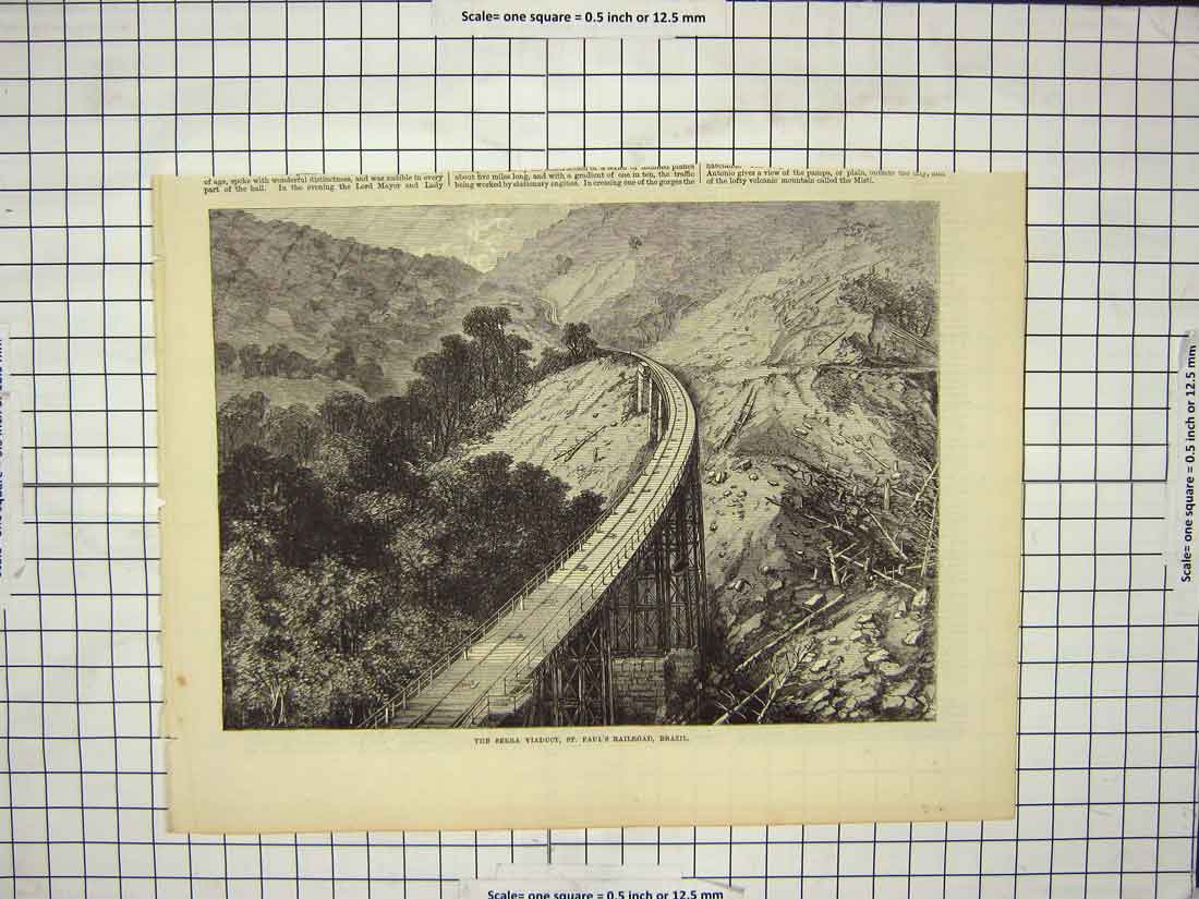 Old Antique Print Serra Viaduct St. Paul'S Railway Brazil South America