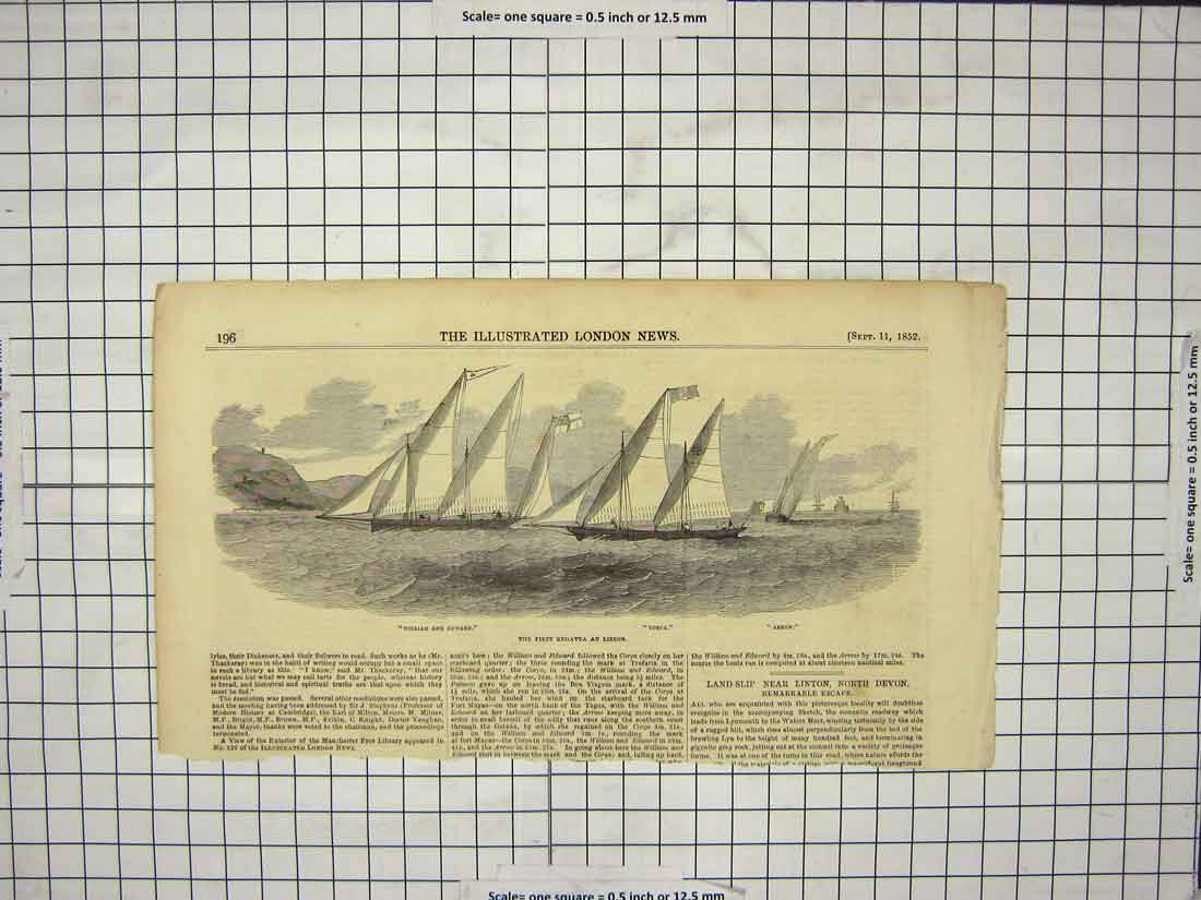 Old Antique Print 1852 Regatta Lisbon William Edwards Corca Arrow Yacht 19th