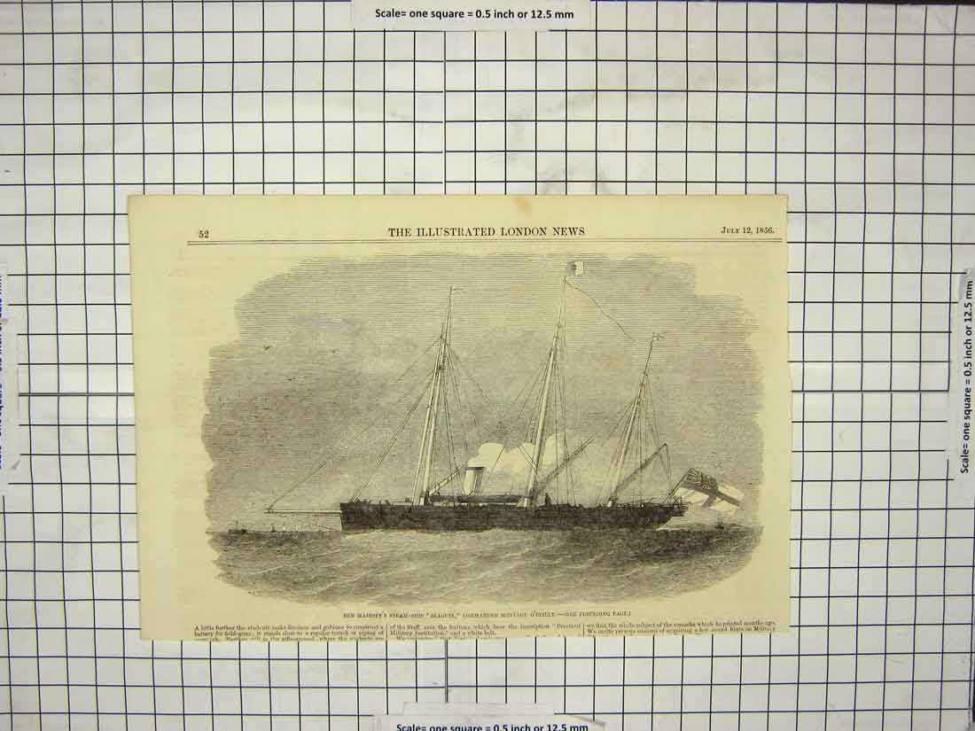 Original Old Antique Print 1856 Queen Steam Ship Seagull Commander O'Reilly