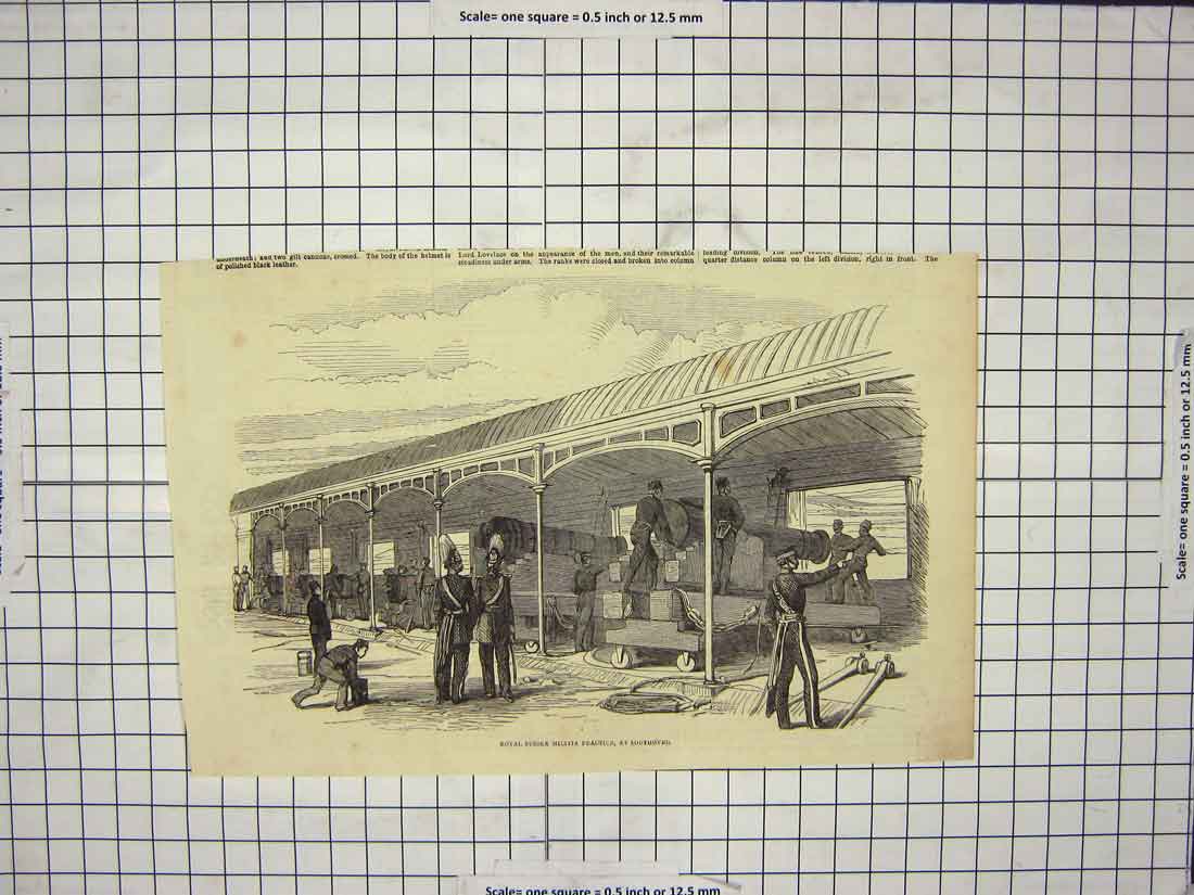 Original Old Antique Print Royal Sussex Militia Practice Southover War Siers