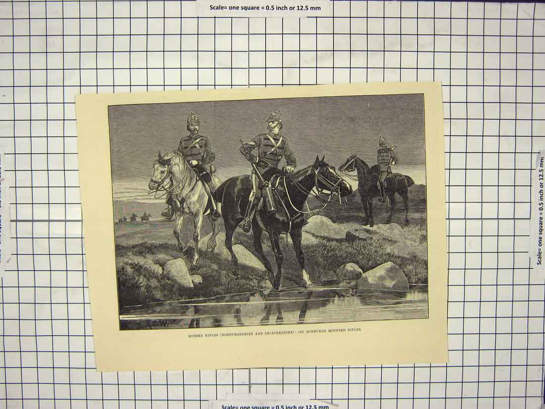 Old Antique Print Border Rifles Roxburghshire Selkirkshire Roxburgh Horse