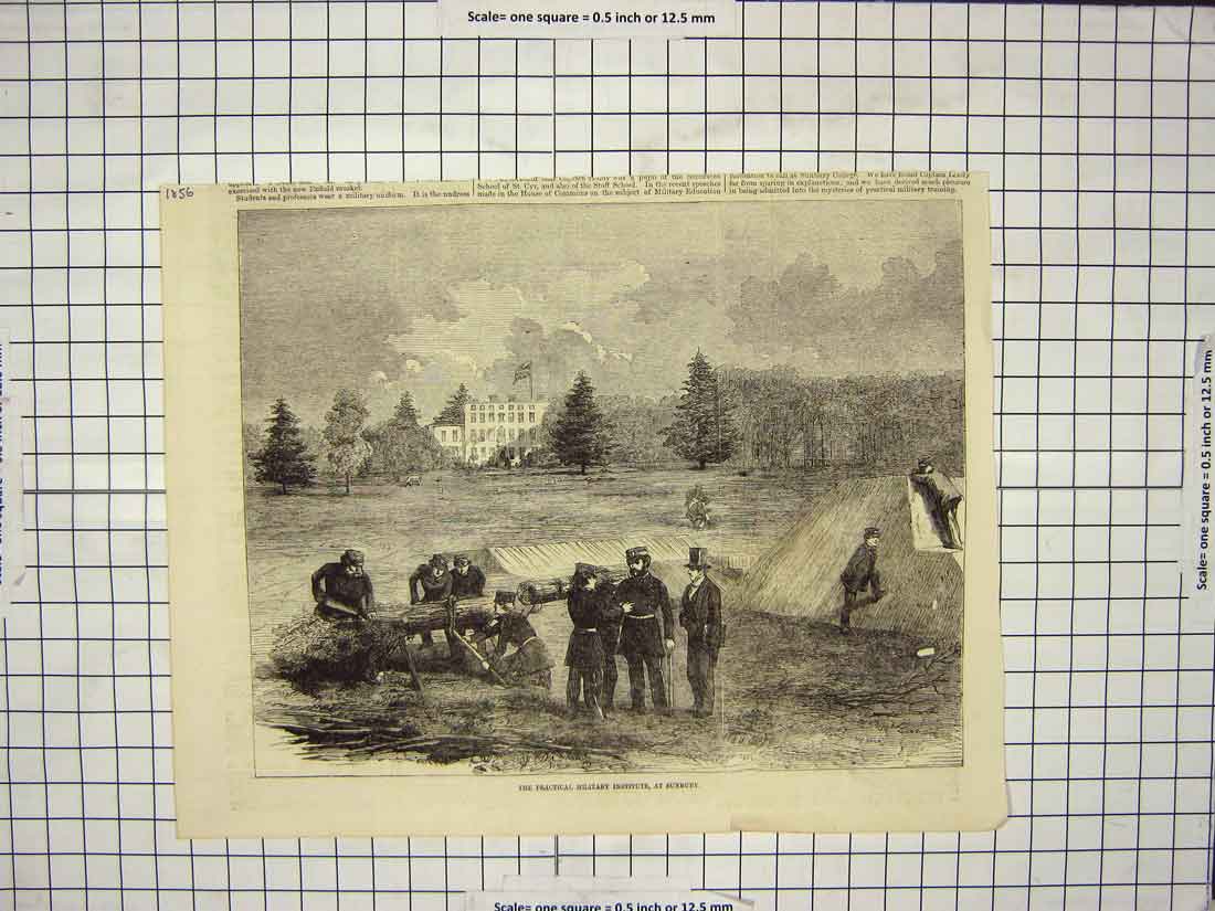 Original Old Antique Print Practical Military Institute Sunbury War Siers