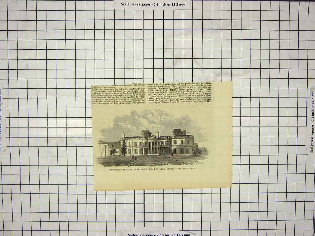 Original Old Antique Print Institution Deaf Dumb Hamilton Canada Architecture