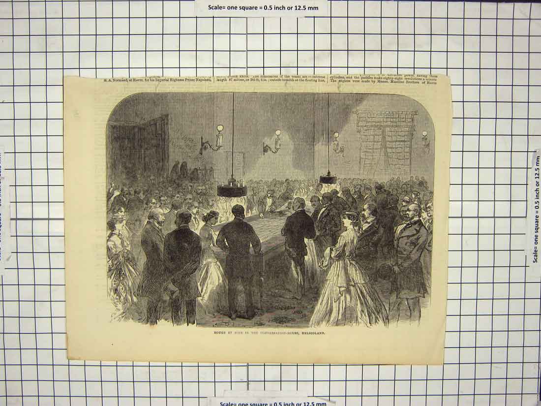 Original Old Antique Print Rouge Et Noir Conversation House Heligoland