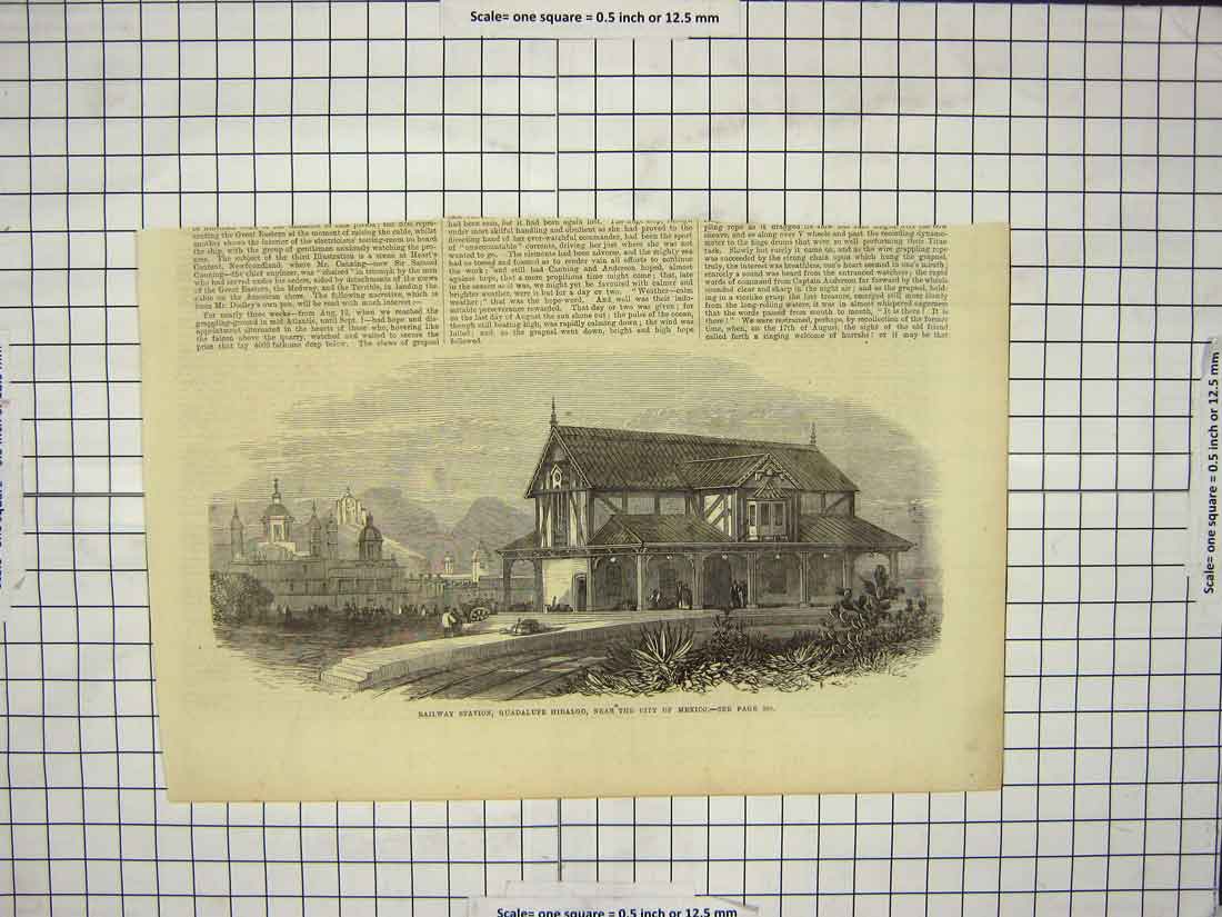 Old Antique Print Railway Station Guadalupe Hidalgo City Mexico America