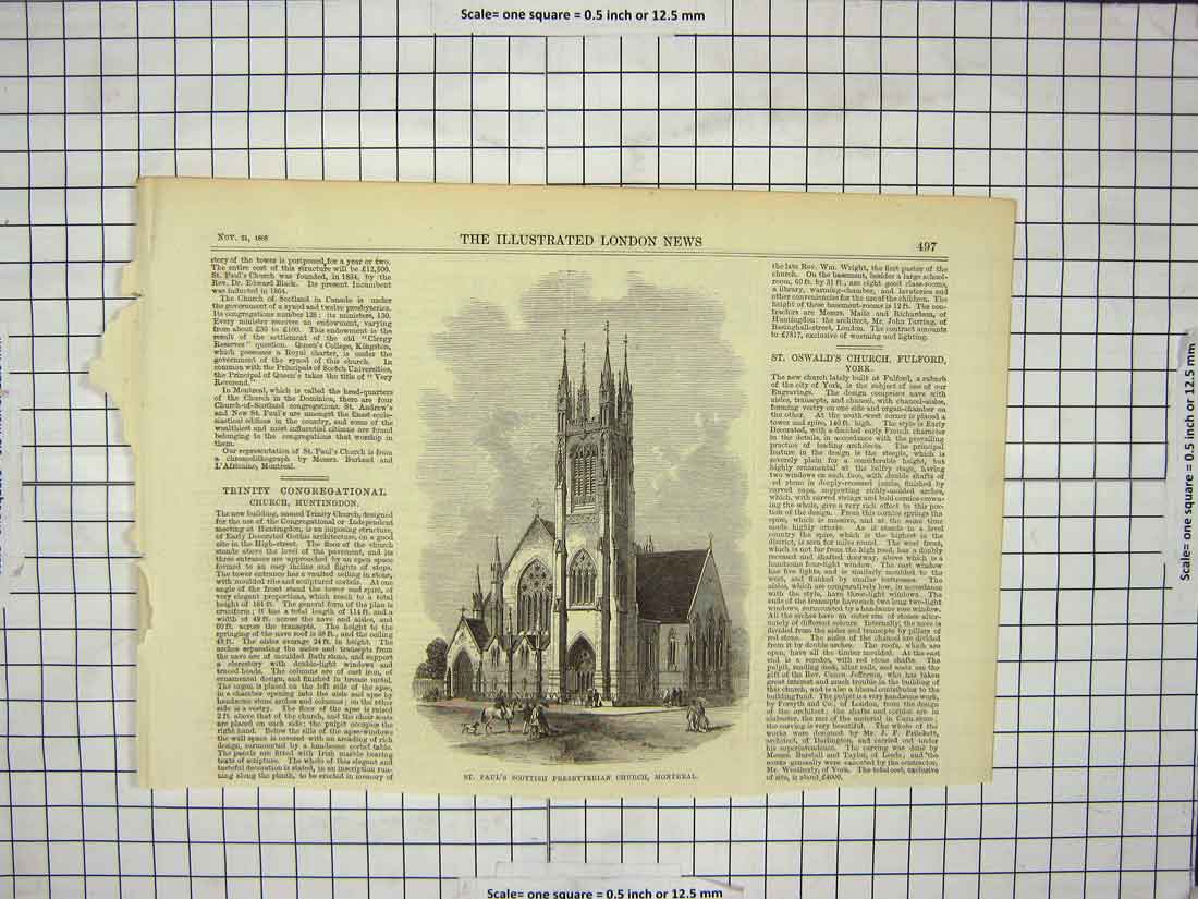 Old Antique Print 1868 St. Paul'S Scottish Presbyterian Church Montreal 19th