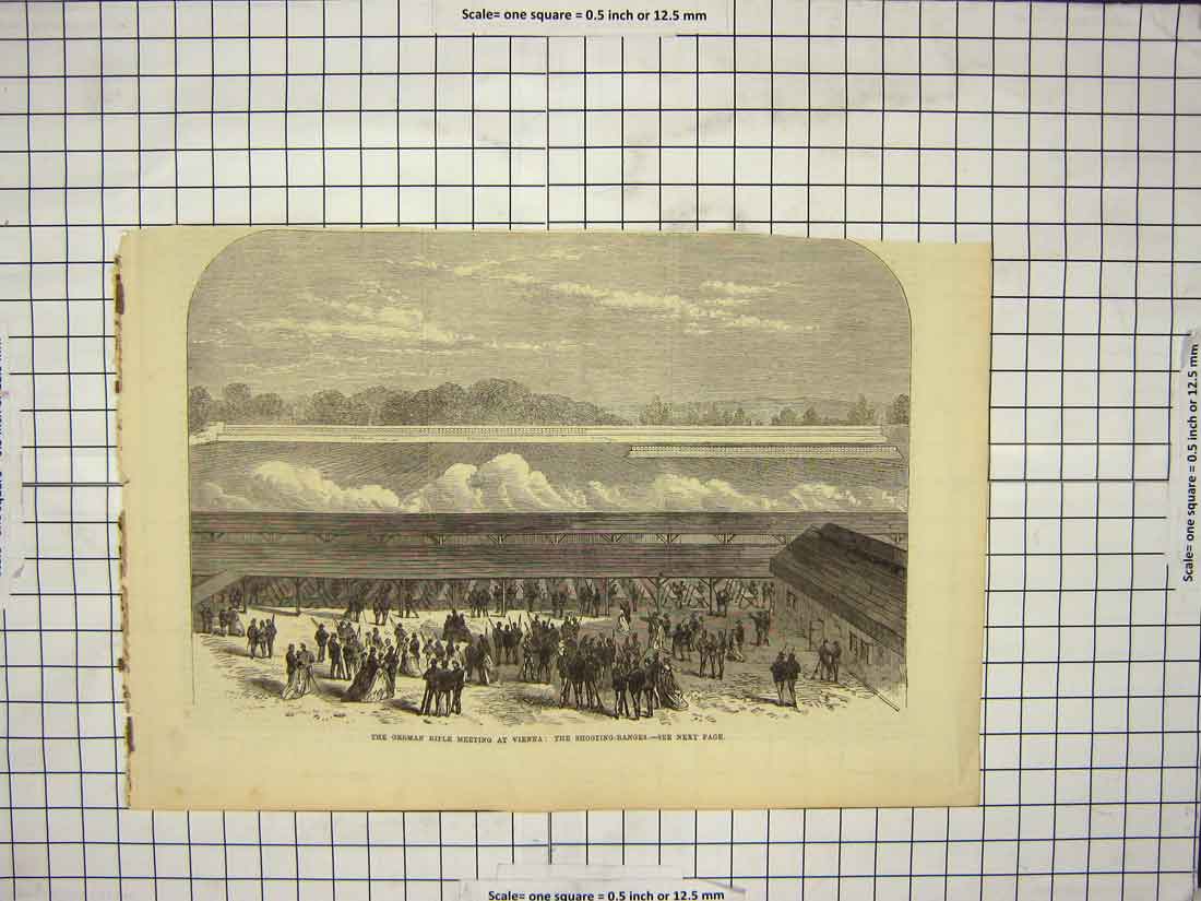 Original Old Antique Print German Rifle Meeting Vienna Shooting Ranges Sport