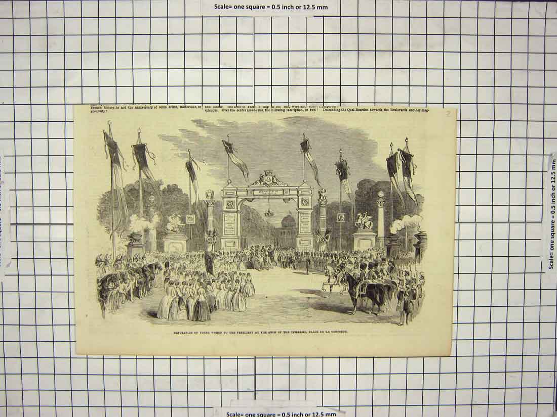 Original Old Antique Print Deputation Young Women Arch Tuileries Place Concorde