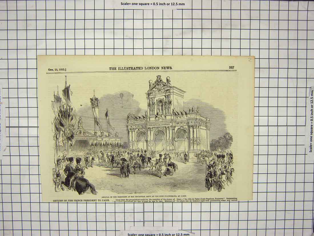 Old Antique Print 1852 President Triumphal Arch Pont D'Austerlitz Paris 19th