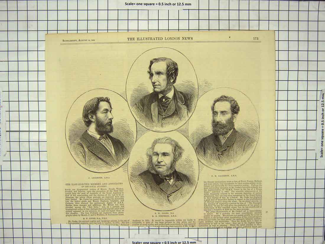 Original Old Antique Print 1864 Royal Academy Leighton Cooke Calderon Stephens