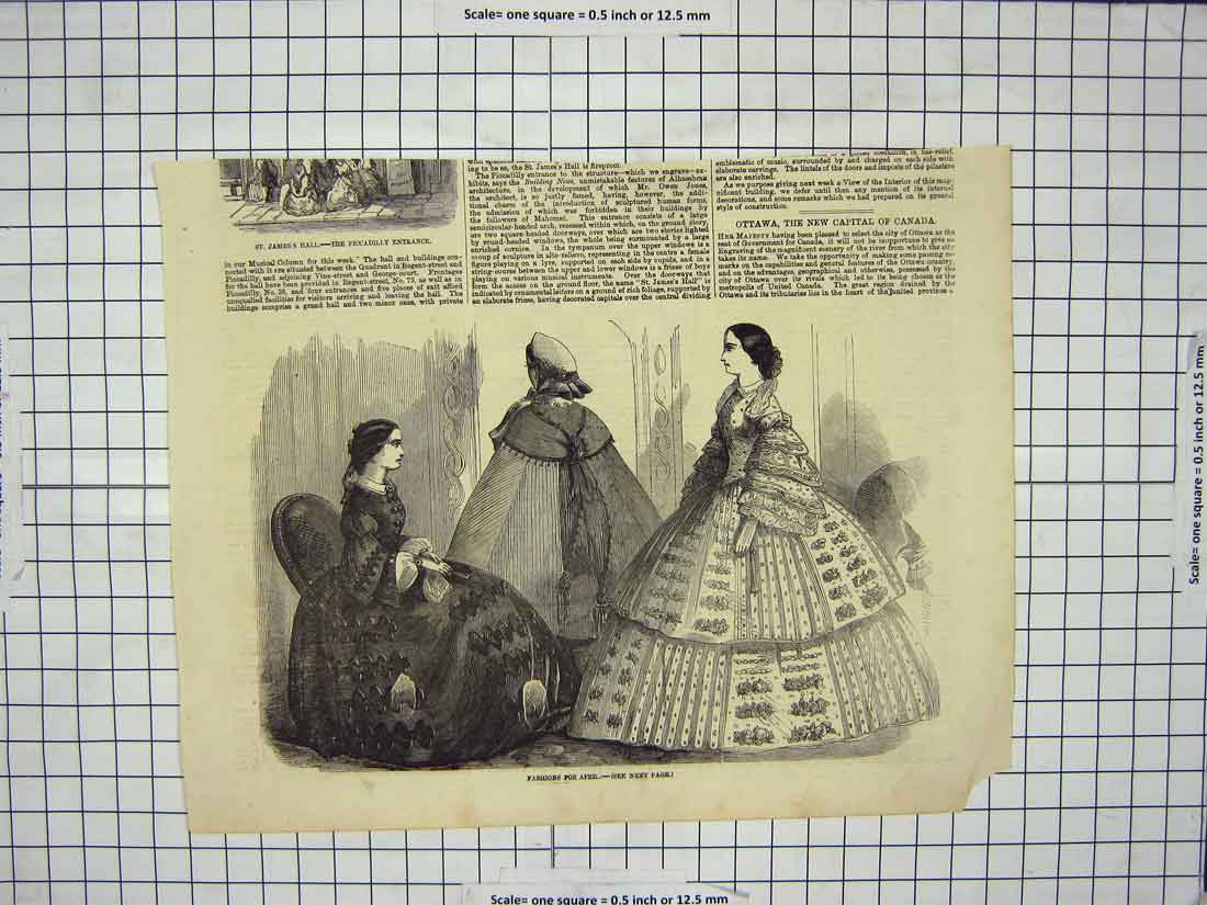 Original Old Antique Print Dresses Paris Fashion April Ladies