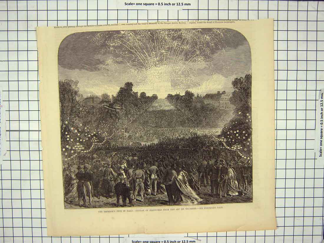 Original Old Antique Print Emperor Fete Paris Fireworks Arc De Triomphe France
