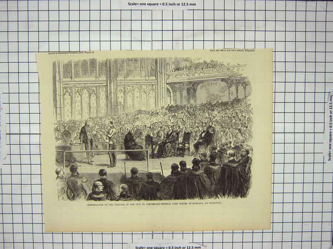 Old Antique Print Freedom City Lieutenant-General Lord Napier Guildhall