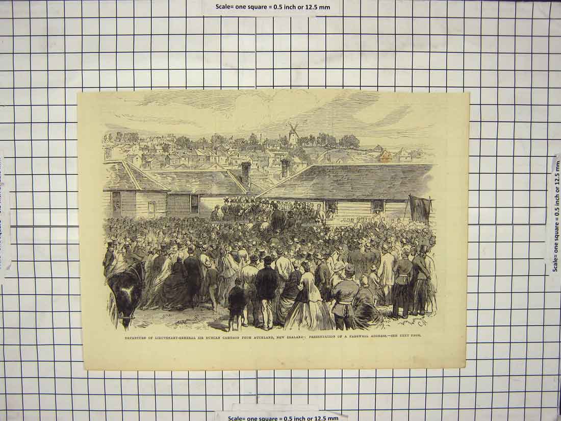Original Old Antique Print Lieutenant-General Duncan Cameron Auckland Zealand