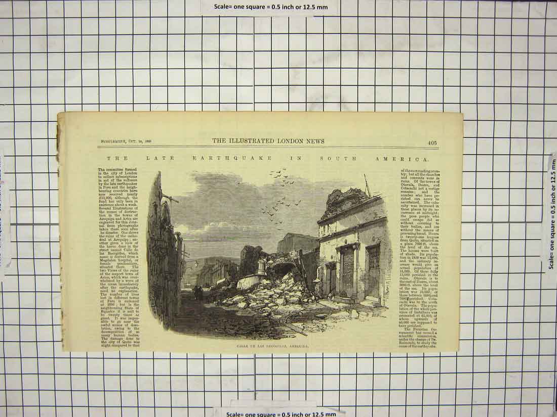 Old Antique Print 1868 Calle De Las Recogidas Arequipa Earthquake America 19th
