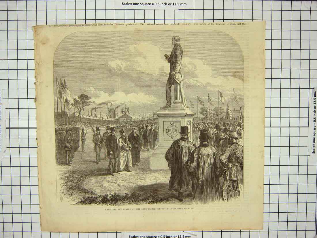 Original Old Antique Print Unveiling Statue Prince Consort Hull England