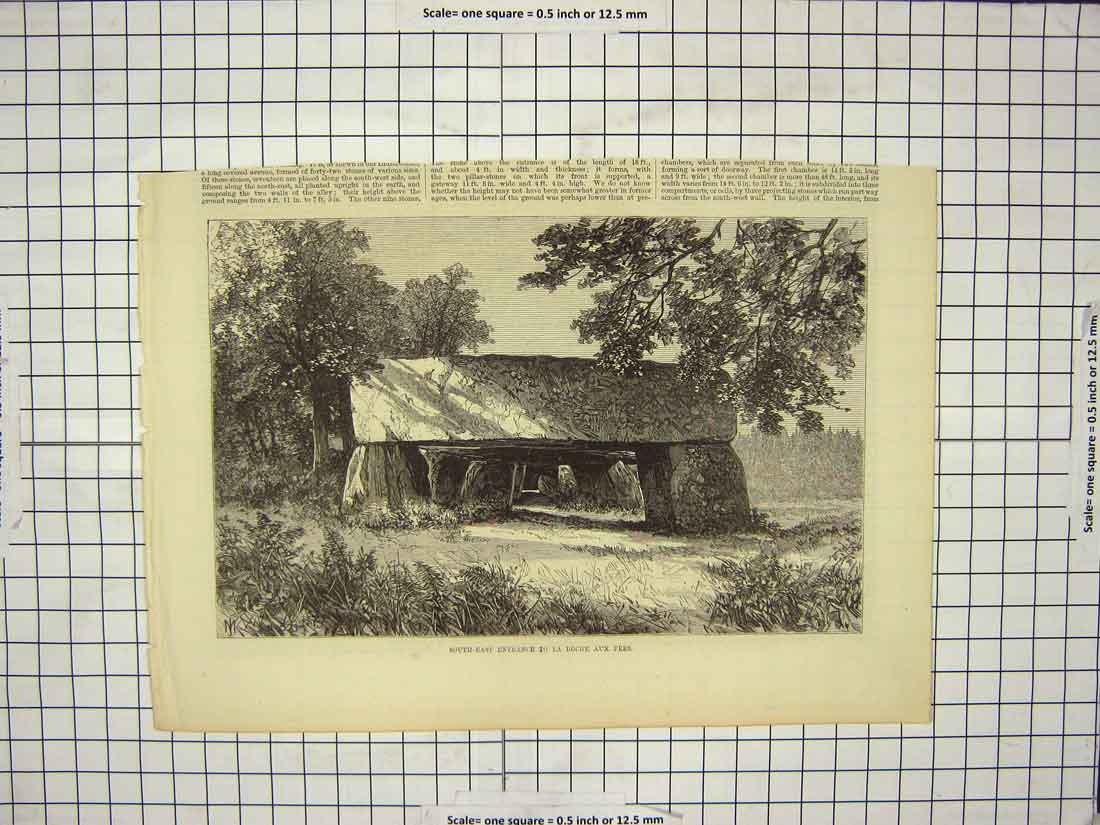 Original Old Antique Print View South-East Entrance La Roche Aux Fees France