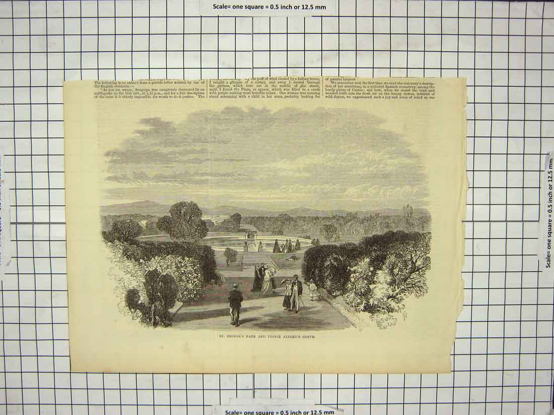 Old Antique Print St. George'S Park Prince Alfred'S Grove Gardens Scene 19th