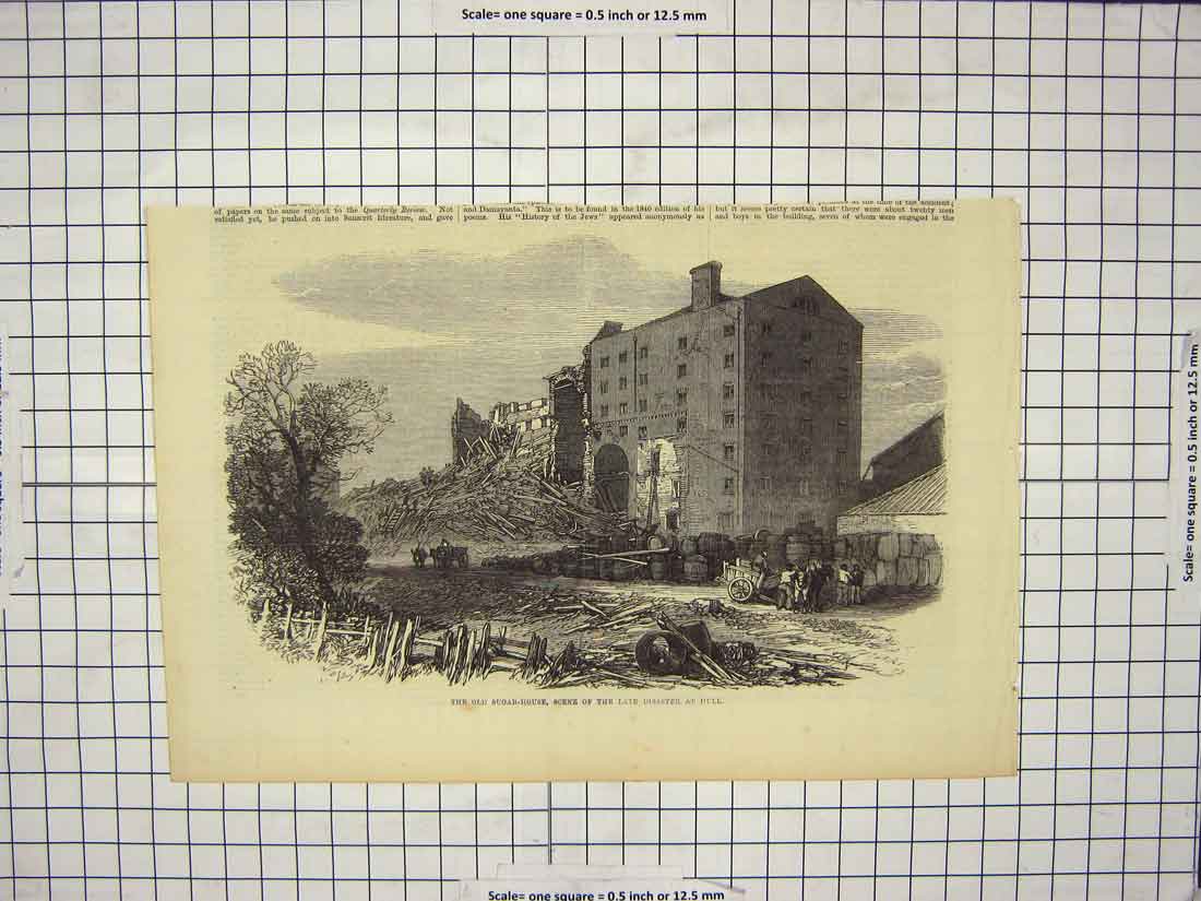 Original Old Antique Print Sugar House Buildings Ruins Hull England Victorian