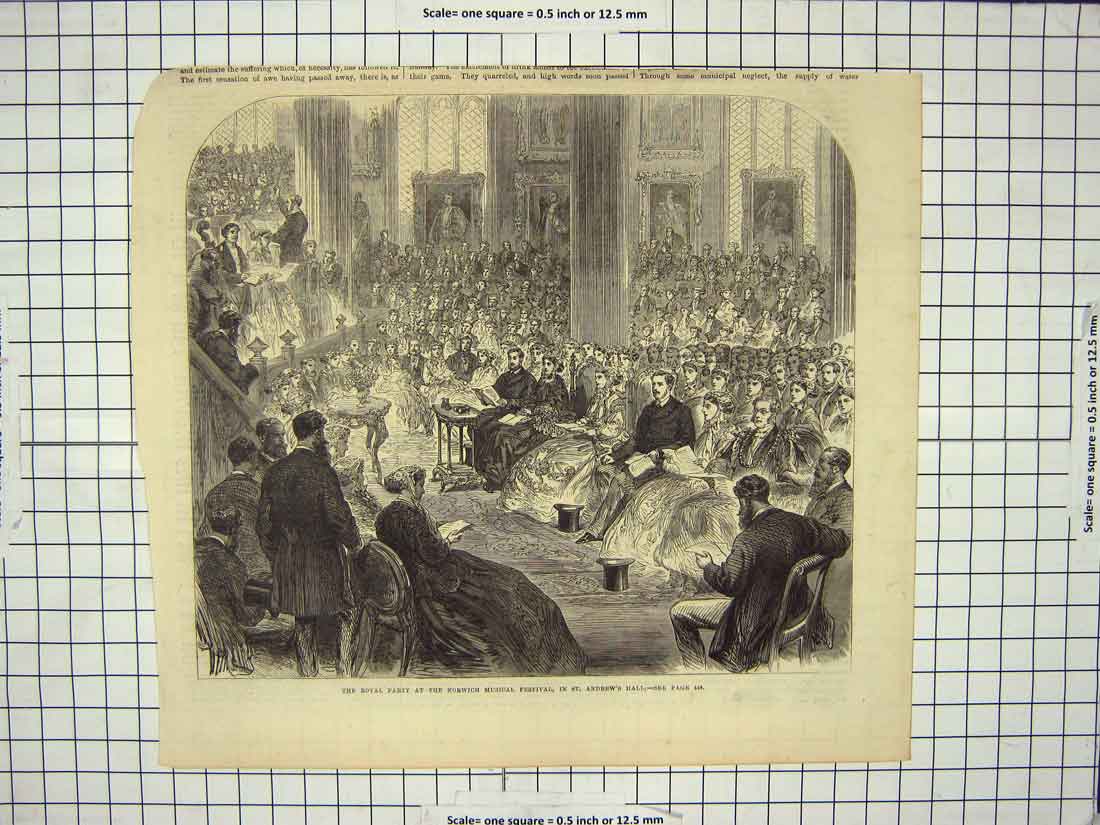 Original Old Antique Print Royal Party Norwich Musical Festival Andrew'S Hall