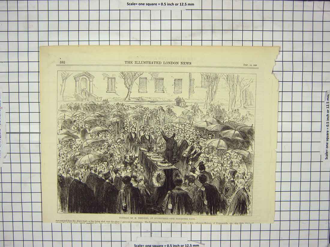 Original Old Antique Print 1868 Funeral Scene Berryer Augerville 19th