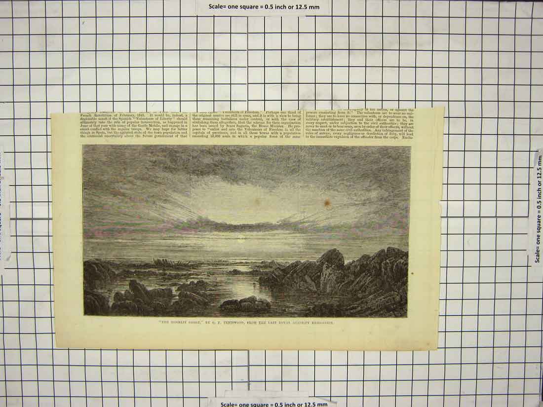 Original Old Antique Print Scene Moonlight Shore Teniswood Fine Art