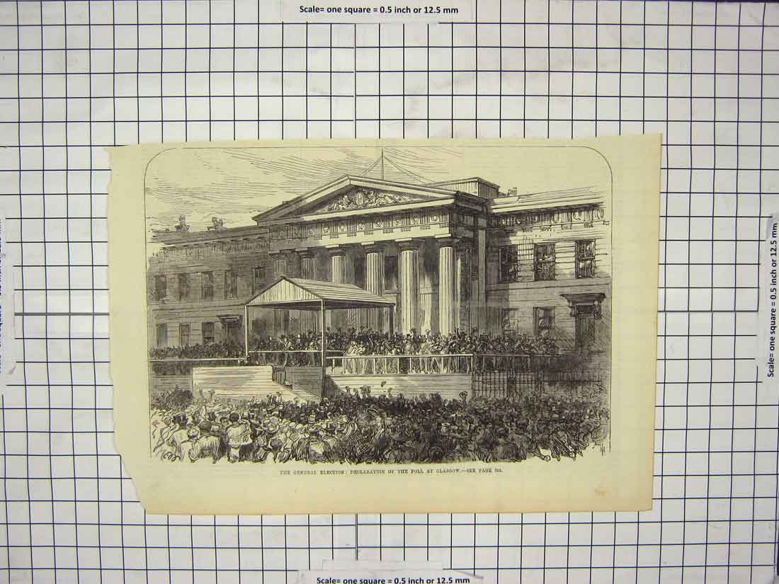 Original Old Antique Print General Election Declaration Poll Glasgow Scotland