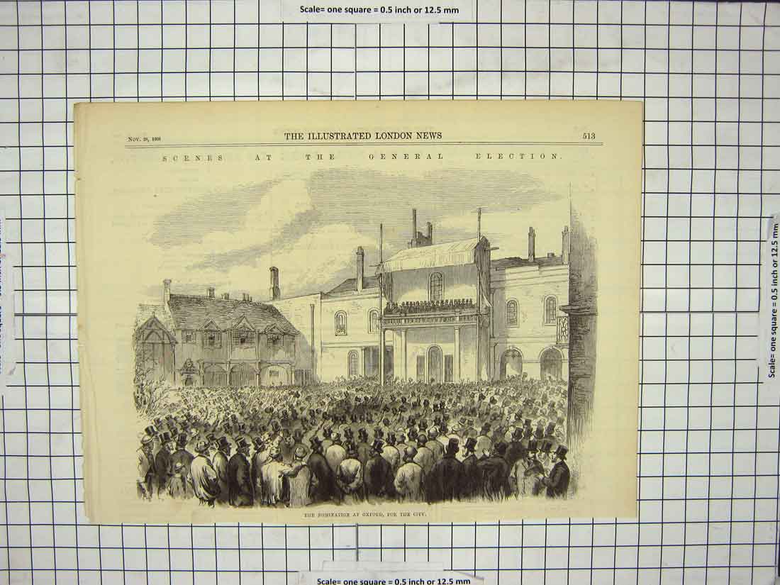 Original Old Antique Print 1868 General Election Nomination Oxford England 19th