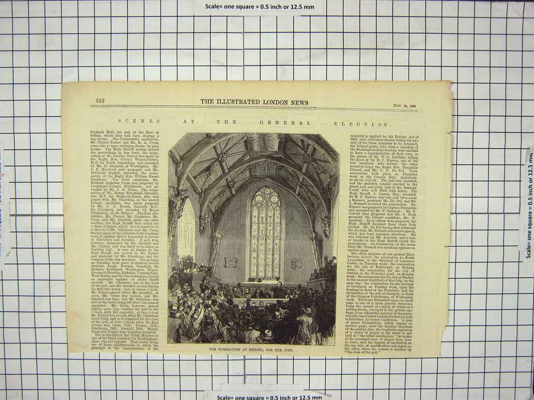 Original Old Antique Print 1868 General Election Nomination Exeter England 19th