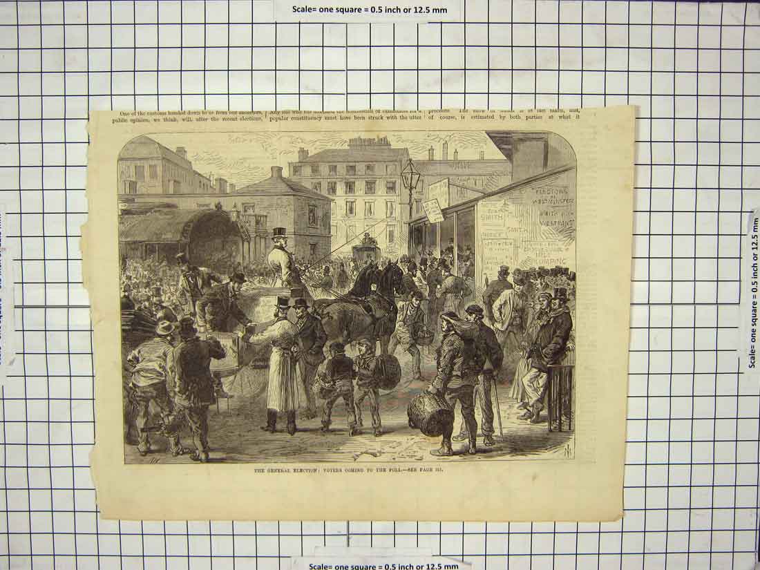 Original Old Antique Print General Election Voters Poll Elections Government