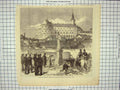 Original Old Antique Print Castle Nikolsburg Moravia Prussian Army Siers