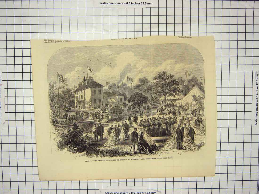 Original Old Antique Print British Association Science Basford Park Nottingham