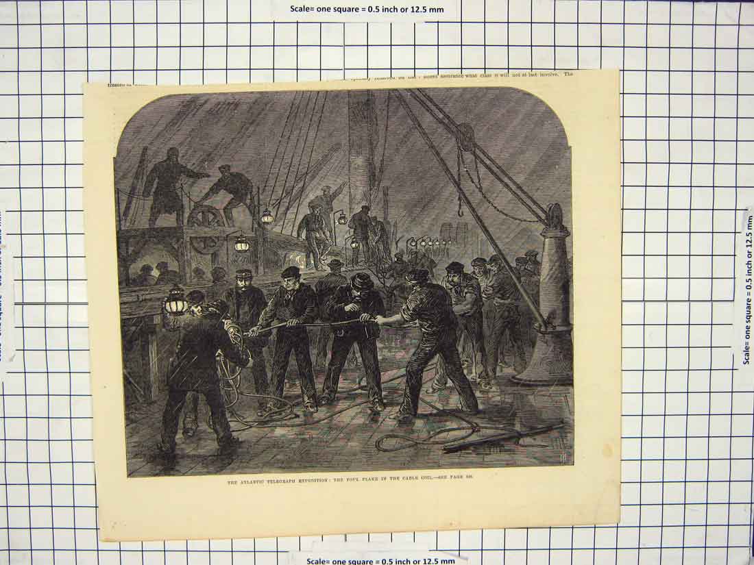 Original Old Antique Print Atlantic Telegraph Expedition Foul Flake Cabl Coil