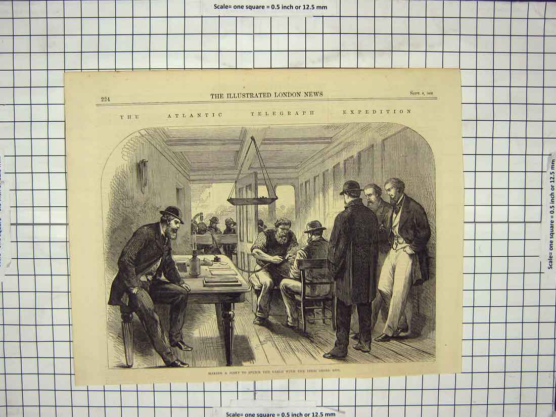 Old Antique Print 1866 Atlantic Telegraph Expedition Making Splice Cable 19th