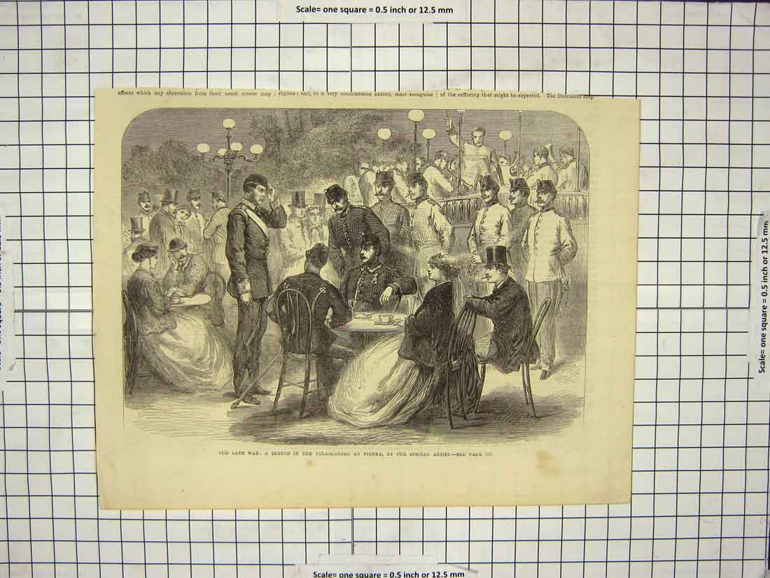 Original Old Antique Print War Volksgarten Vienna Siers Romance