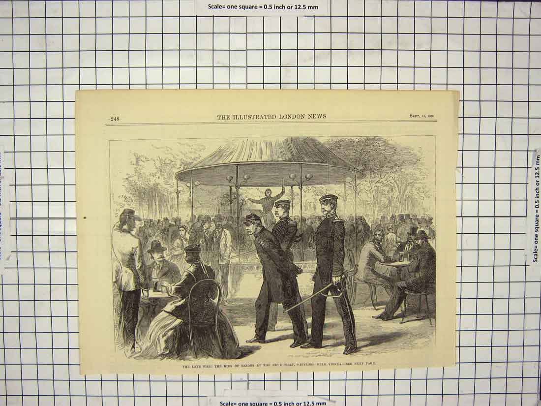 Original Old Antique Print 1866 War King Saxony Neue Welt Hietzing Vienna 19th