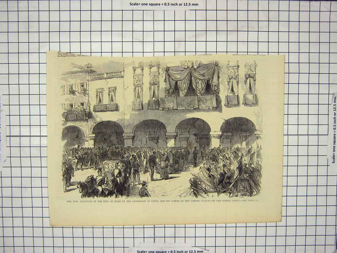 Old Antique Print War King Italy Archbishop Padua Clergy Sartori Palace