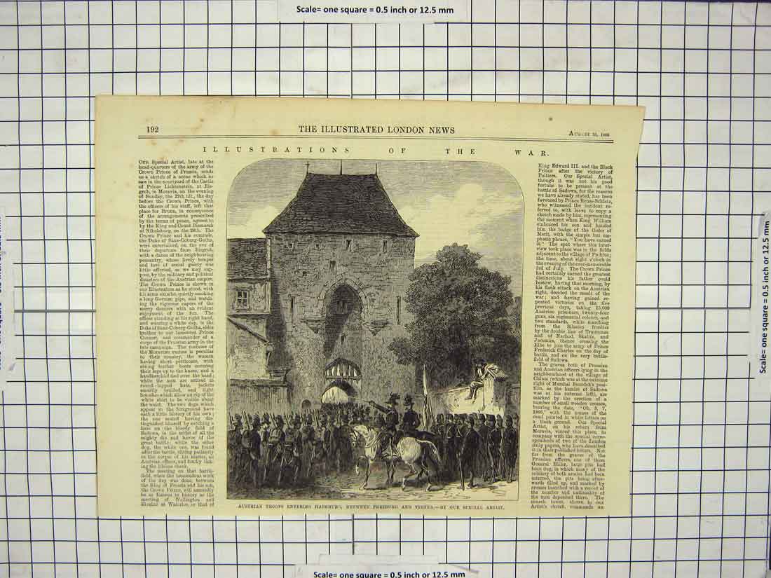 Original Old Antique Print 1866 Austrian Troops Haimburg Presburg Vienna War