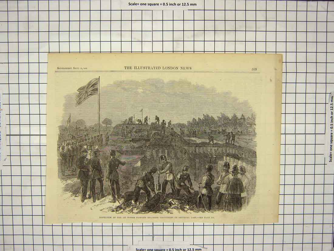 Old Antique Print 1866 Inspection Tower Hamlets Engineer Volunteers War 19th