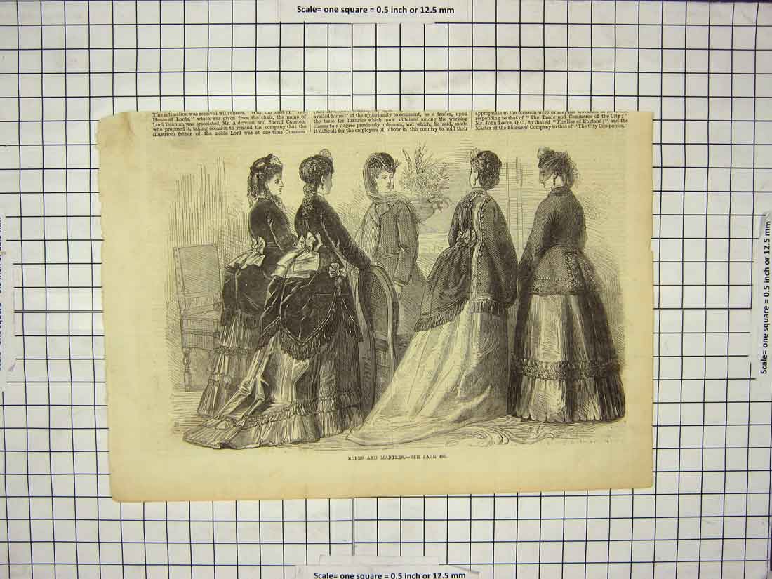 Original Old Antique Print Womens Fashion Robes Mantles Dresses