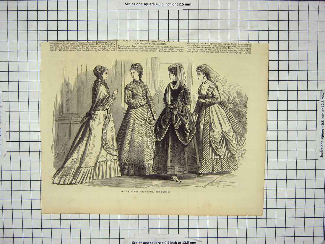 Original Old Antique Print Paris Fashion August Ladies Dresses Prnt